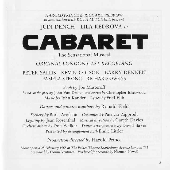 Cabaret  Original London Cast : Back